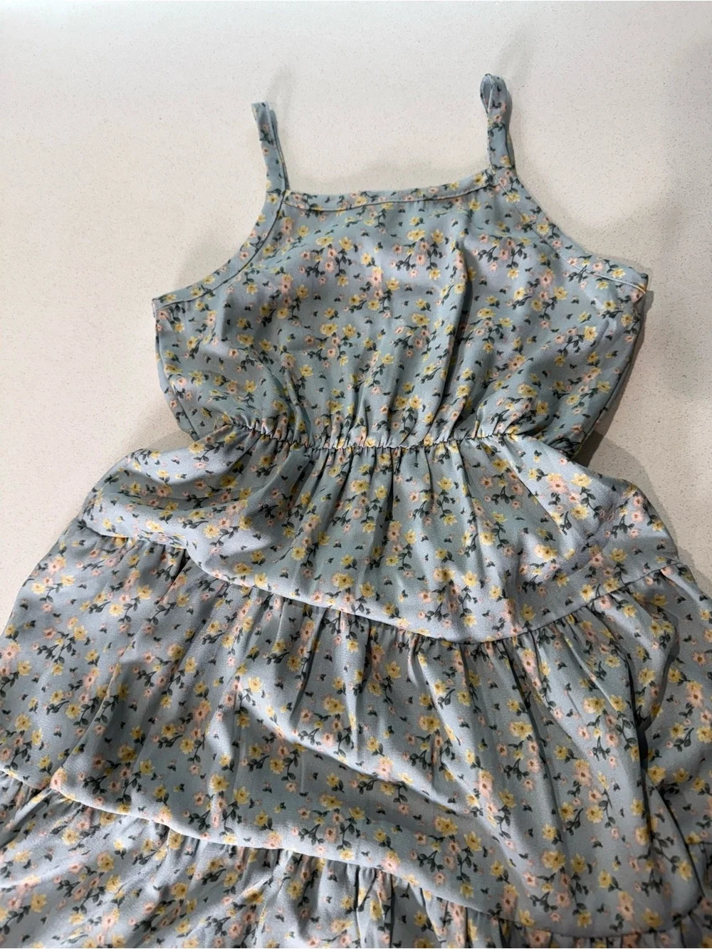 Girls' Light Blue Floral Tiered Sundress